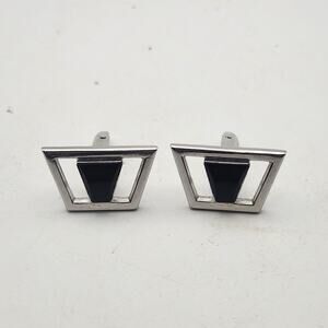 Vintage Foster Trapezoid Cufflinks Black Inlay Mid Century Modern Pat Pend USA